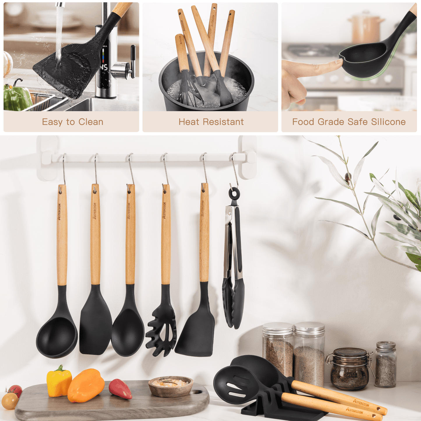 Astercook Silicone Cooking Utensils Set