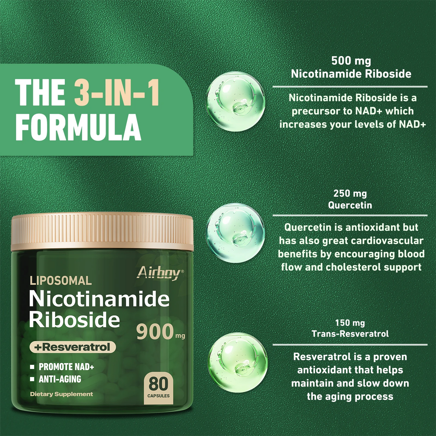 4-in-1 NAD+ Booster Supplement with Nicotinamide Riboside,