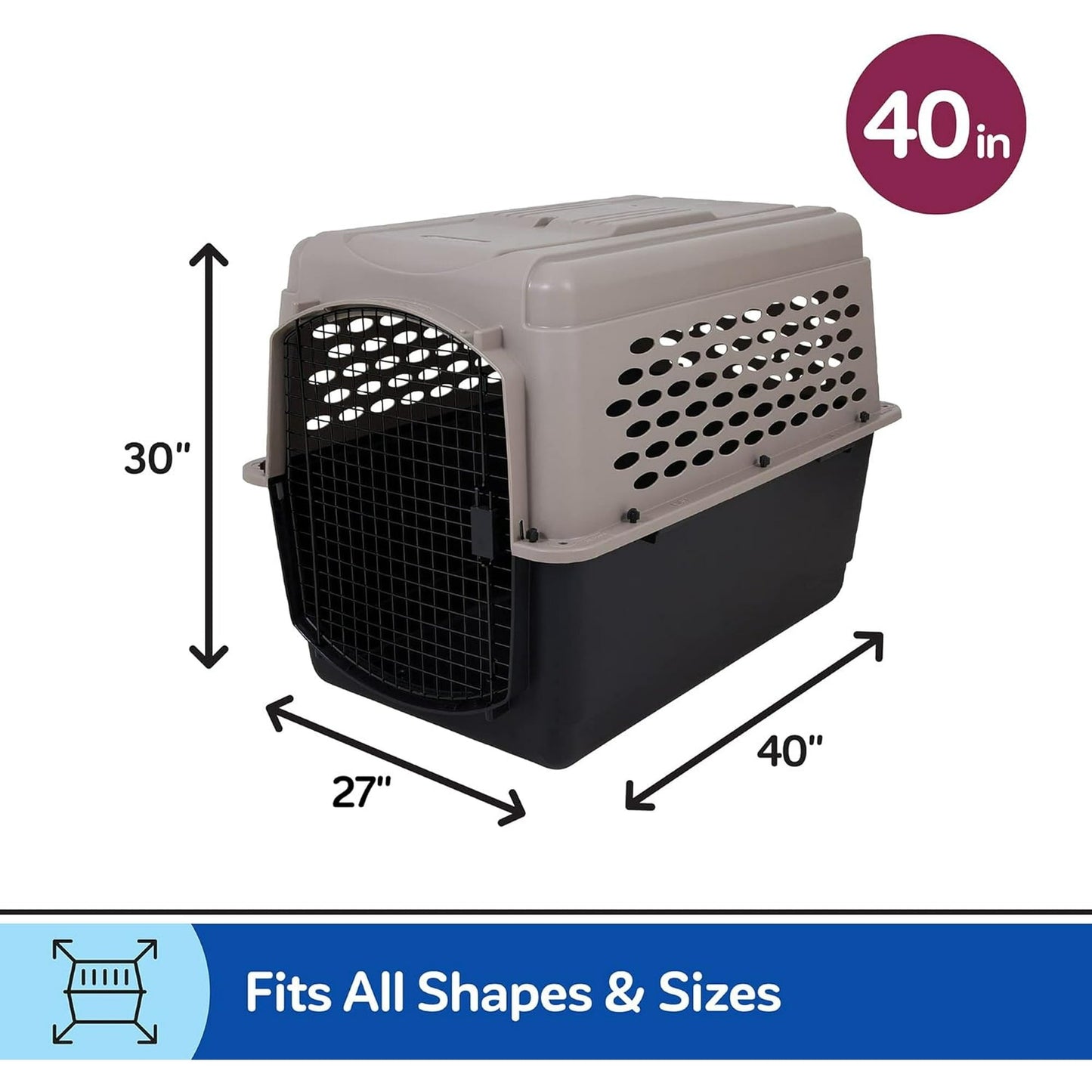 Vibrant Life Pet Kennel Large 40" Dog Crate, Plastic