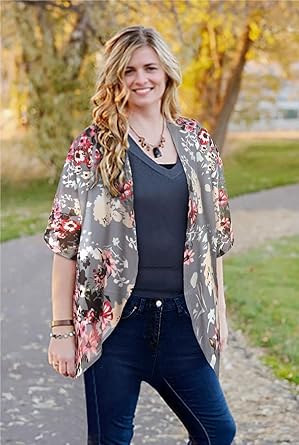 Women's Floral Print Puff Sleeve Kimono Cardigan