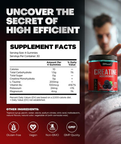 Dralot Creatine Gummies, 5000mg, Vegan Pre-Workout Boost