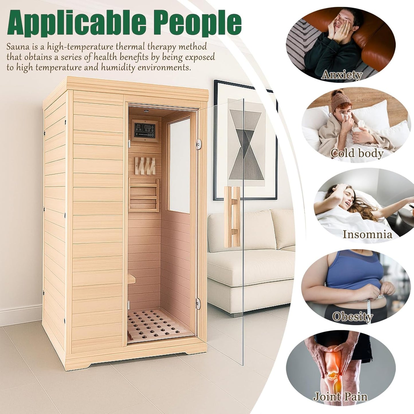 Far Infrared Sauna for 1 Person - 1050W Fast Heating, Canadian