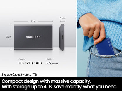 Samsung T7 1TB Portable SSD, USB 3.2 Gen 2, Gray, 1050MB/s