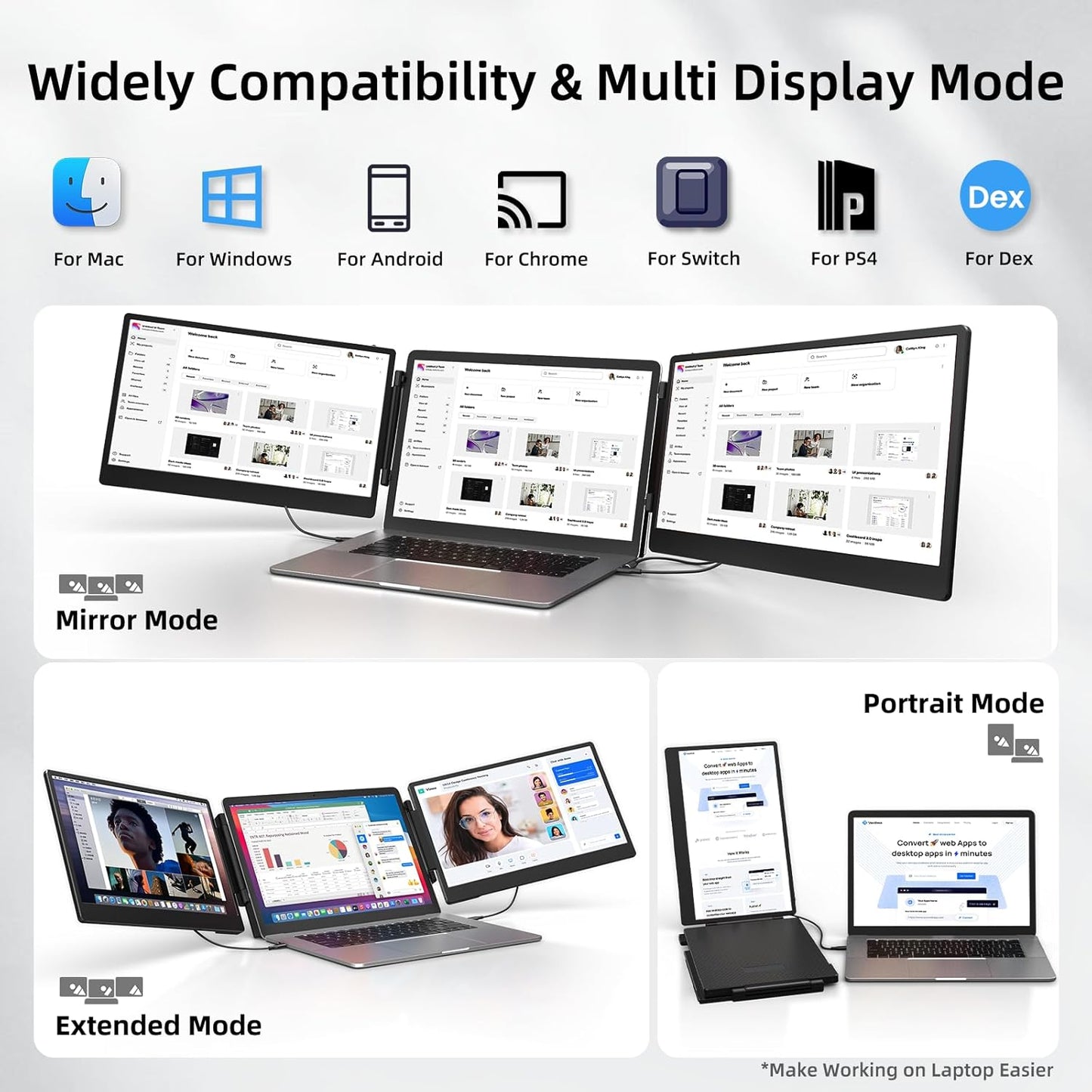 ZUMWALT 14" Triple Laptop Screen Extende