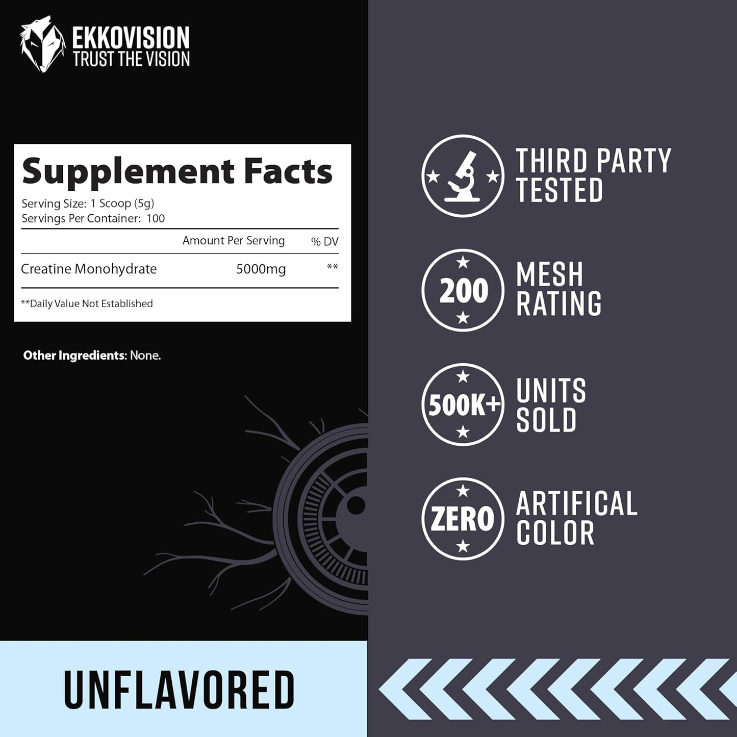 Ekkovision Creatine Monohydrate, 100 Servings, Unflavored