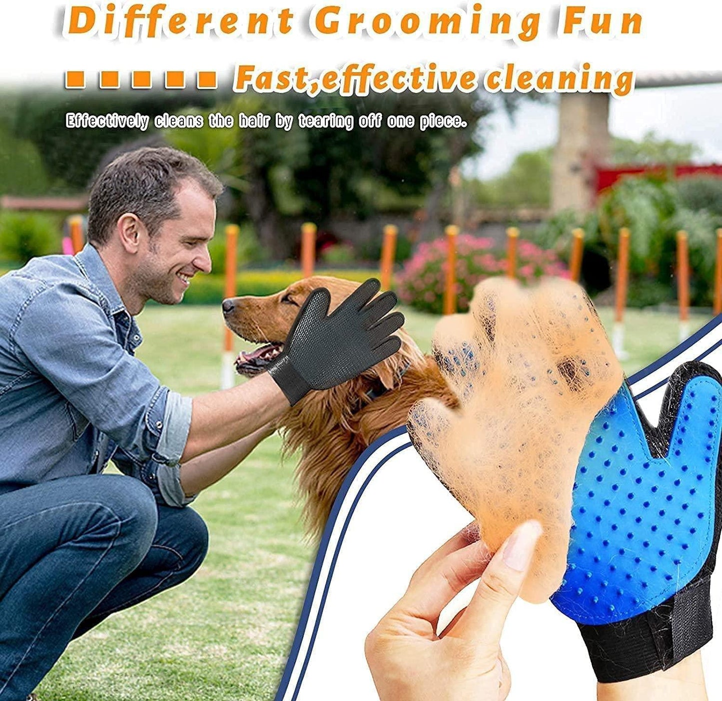 Pet Grooming Glove Hair Remover - Blue