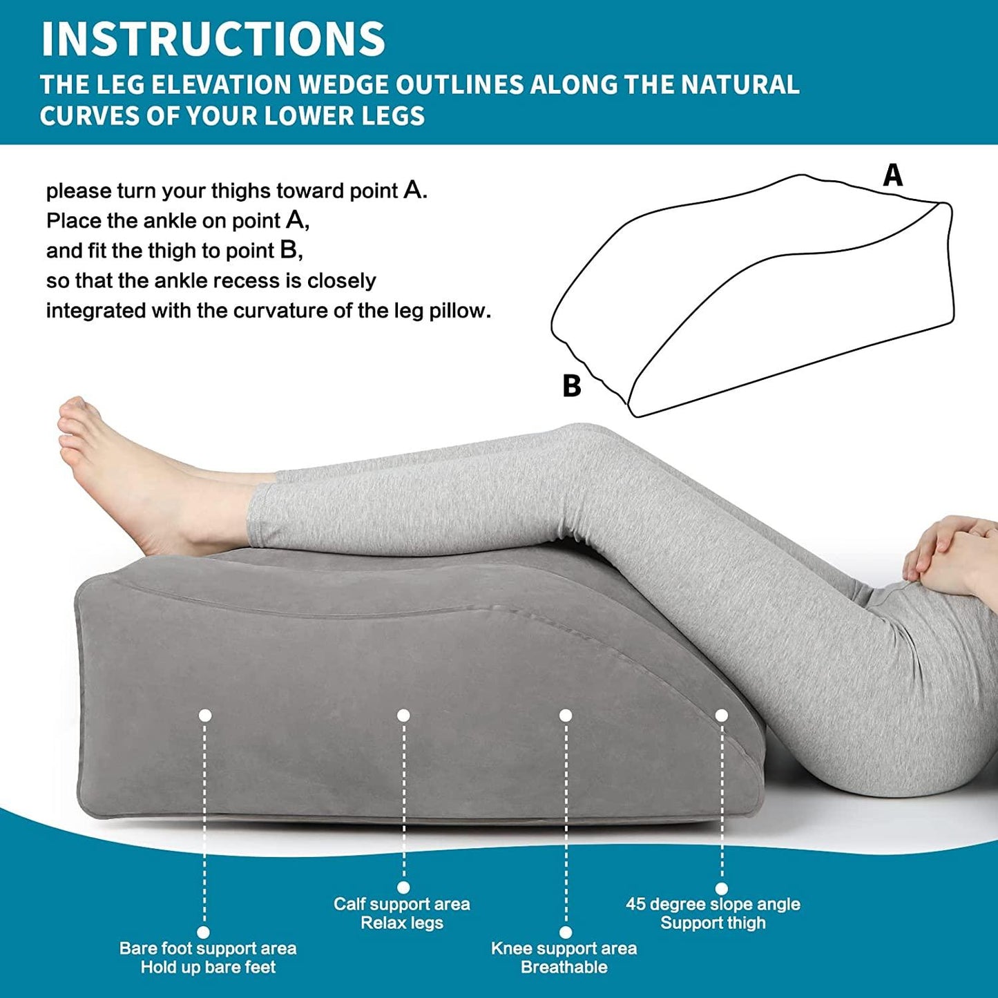Leg Elevation Pillow - Inflatable Comfort, Grey