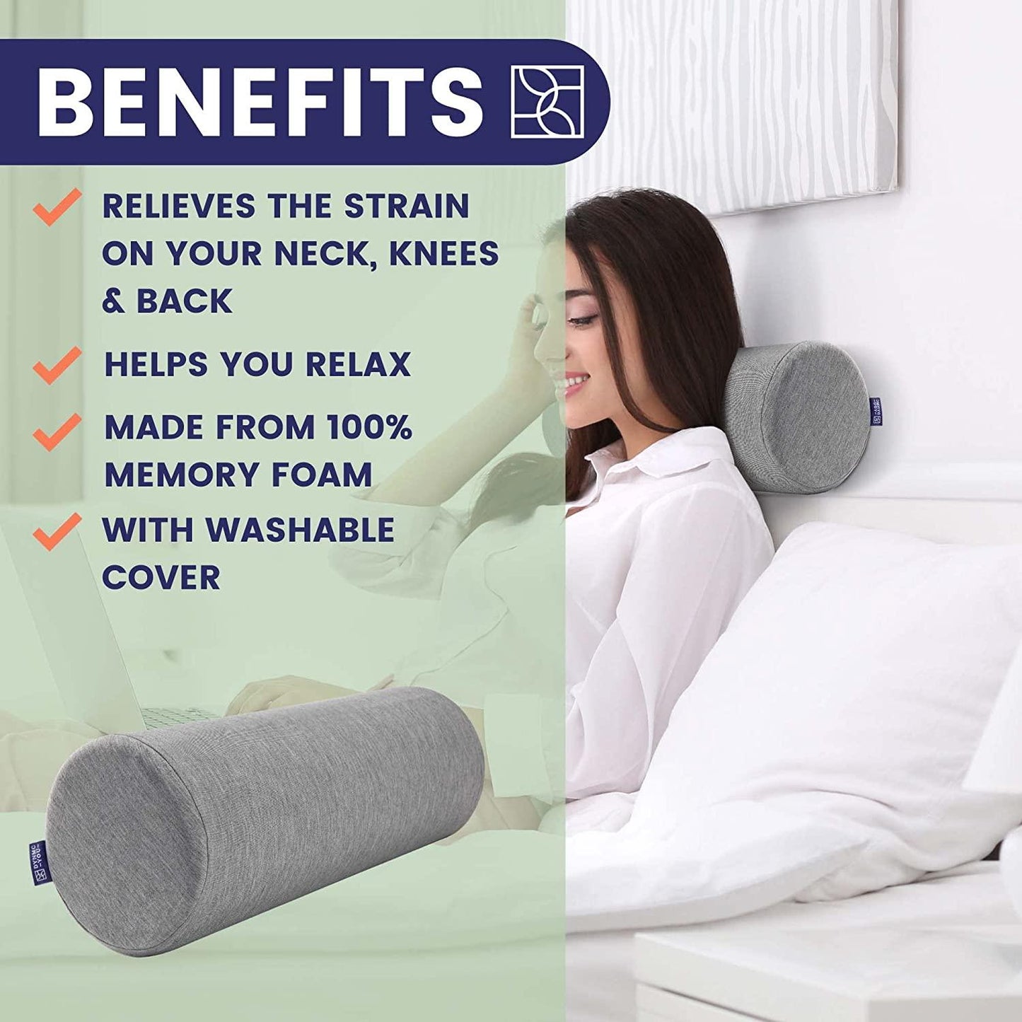 Neck Bolster Pillow Roll - Memory Foam, Grey