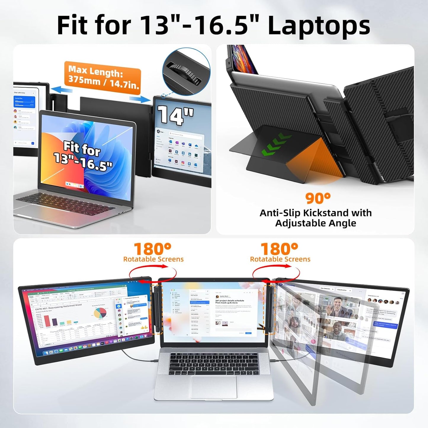 ZUMWALT 14" Triple Laptop Screen Extende
