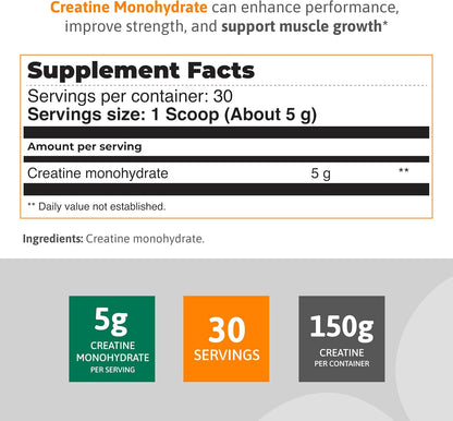 Real Fitness Creatine Monohydrate, 5.3oz, Unflavored Powder