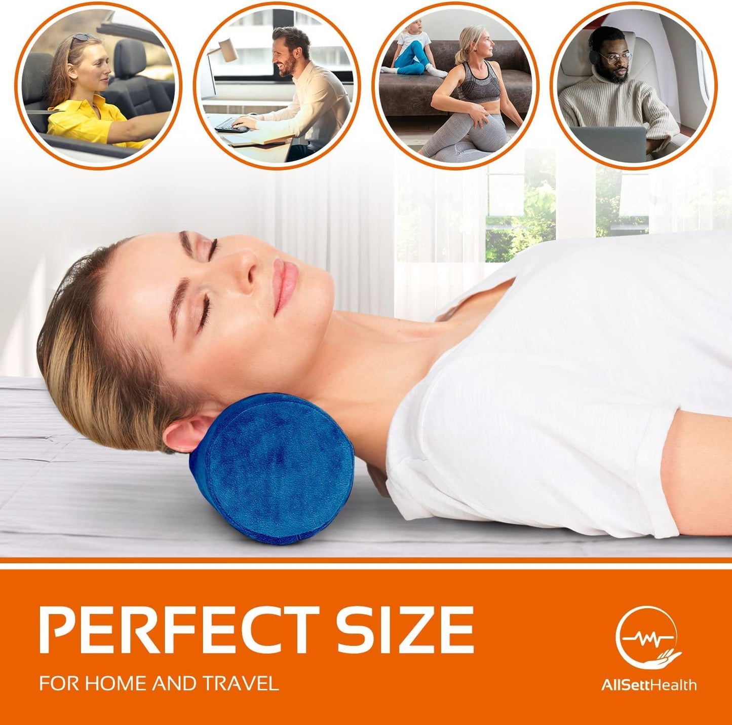 Round Cervical Roll Pillow - Memory Foam, Removable Cover