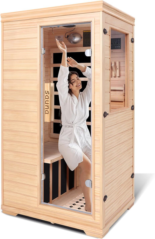 Far Infrared Sauna for 1 Person - 1050W Fast Heating, Canadian