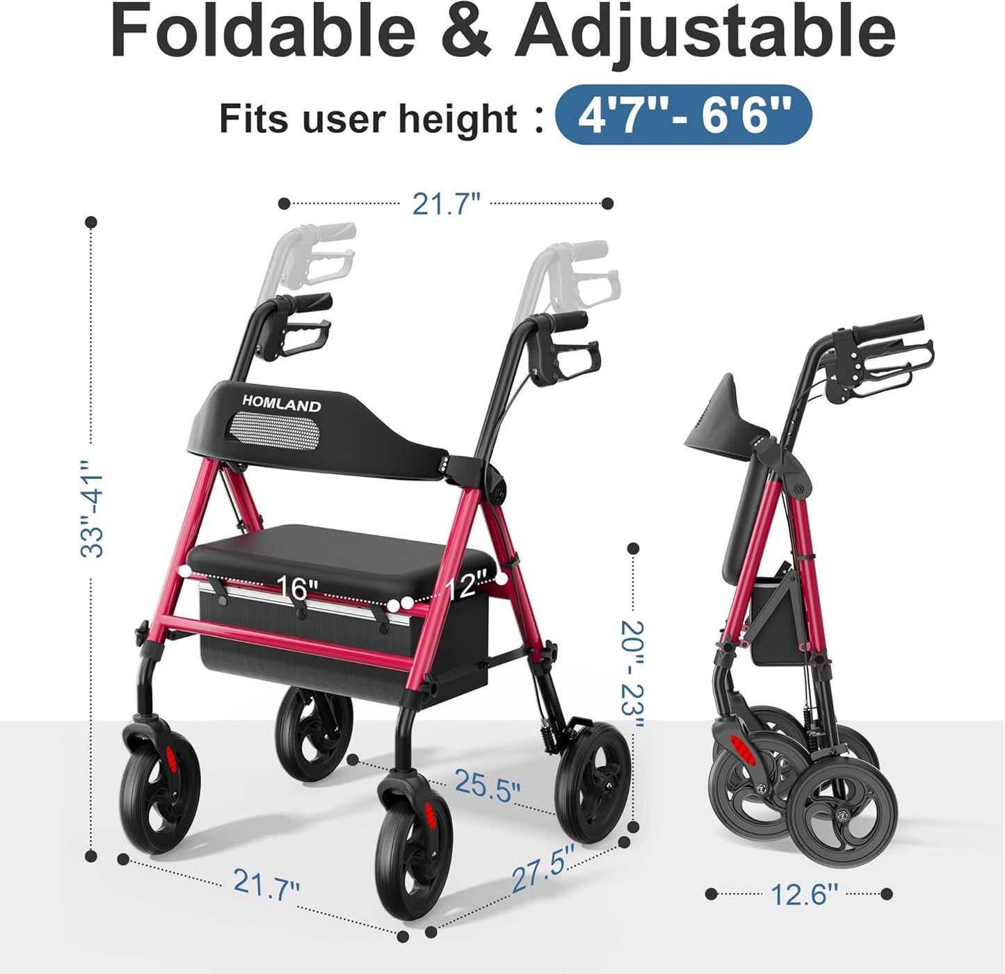 HOMLAND Foldable Rollator Walker with Seat