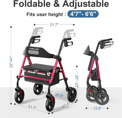 HOMLAND Foldable Rollator Walker with Seat