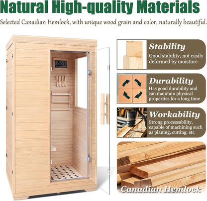 Far Infrared Sauna for 1 Person - 1050W Fast Heating, Canadian