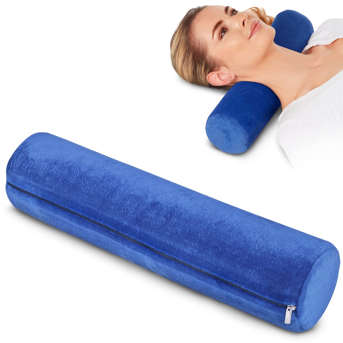 Round Cervical Roll Pillow - Memory Foam, Removable Cover