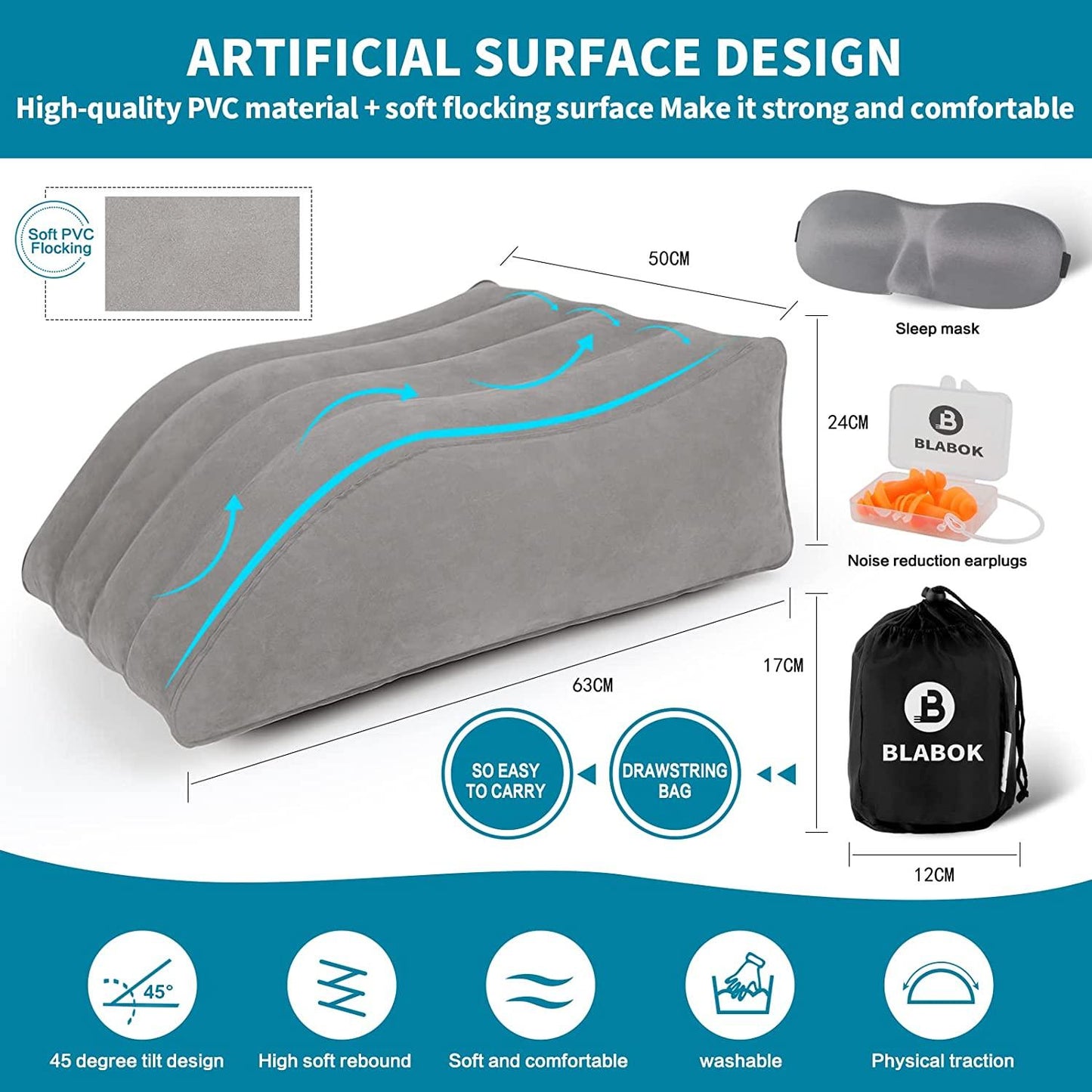 Leg Elevation Pillow - Inflatable Comfort, Grey