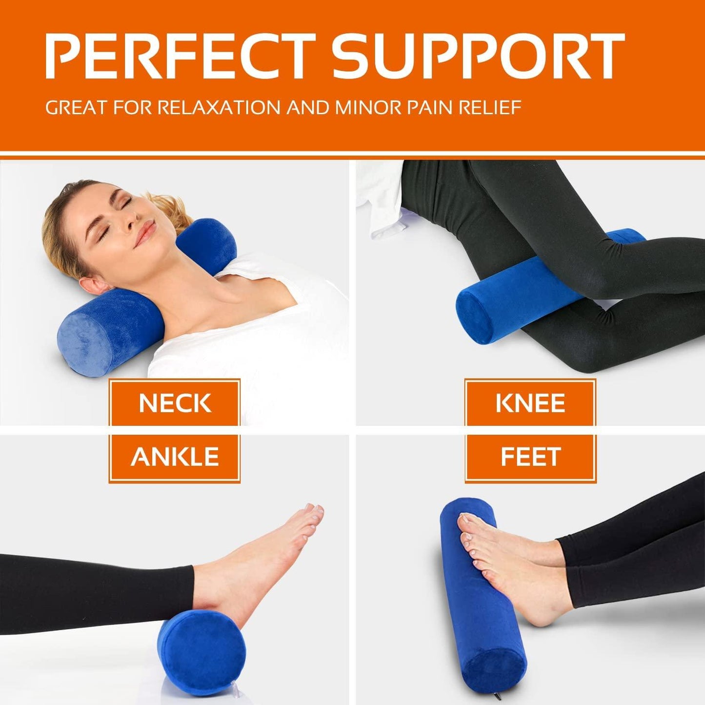 Round Cervical Roll Pillow - Memory Foam, Removable Cover