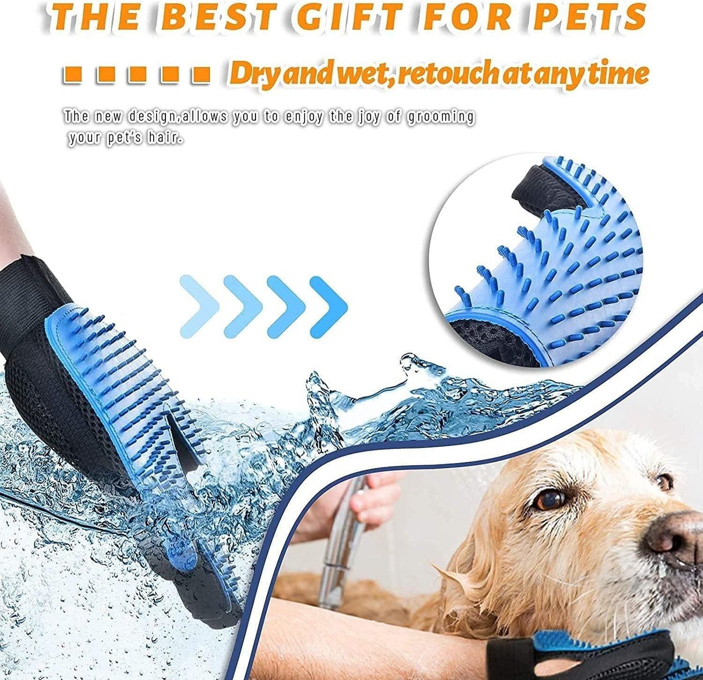 Pet Grooming Glove Hair Remover - Blue