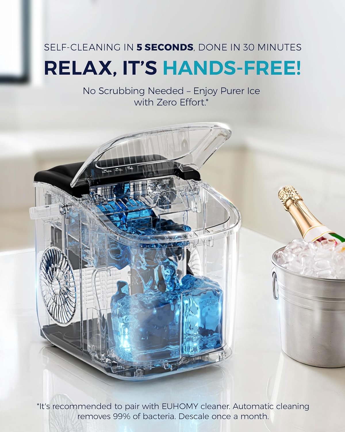 EUHOMY Countertop Ice Maker Machine with Handle
