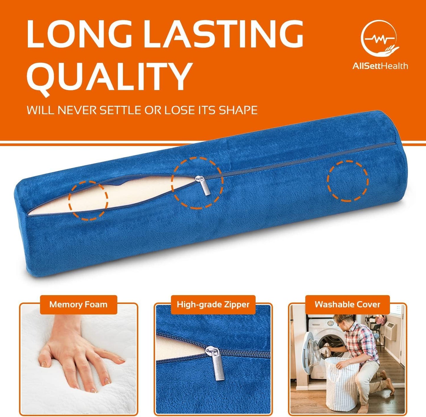 Round Cervical Roll Pillow - Memory Foam, Removable Cover