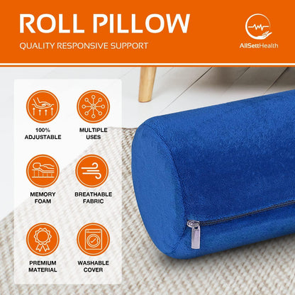 Round Cervical Roll Pillow - Memory Foam, Removable Cover