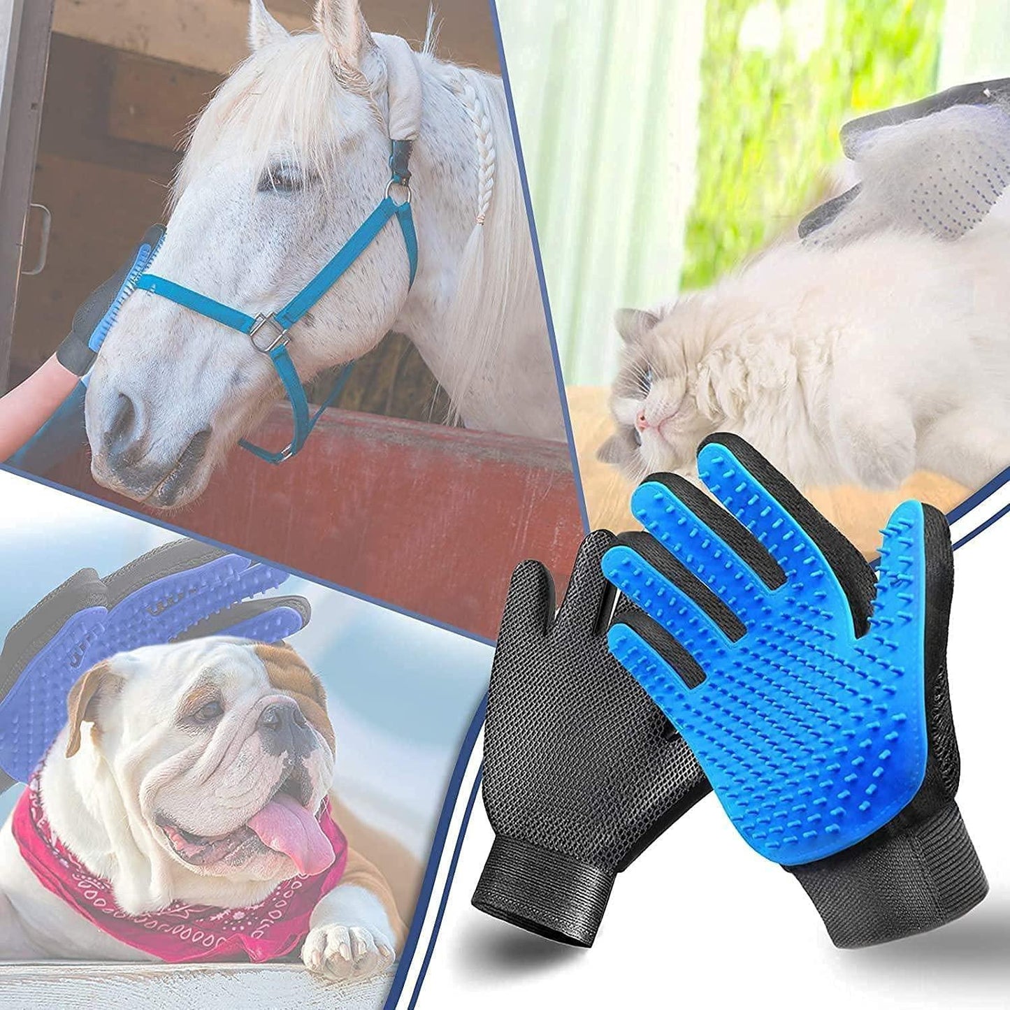 Pet Grooming Glove Hair Remover - Blue