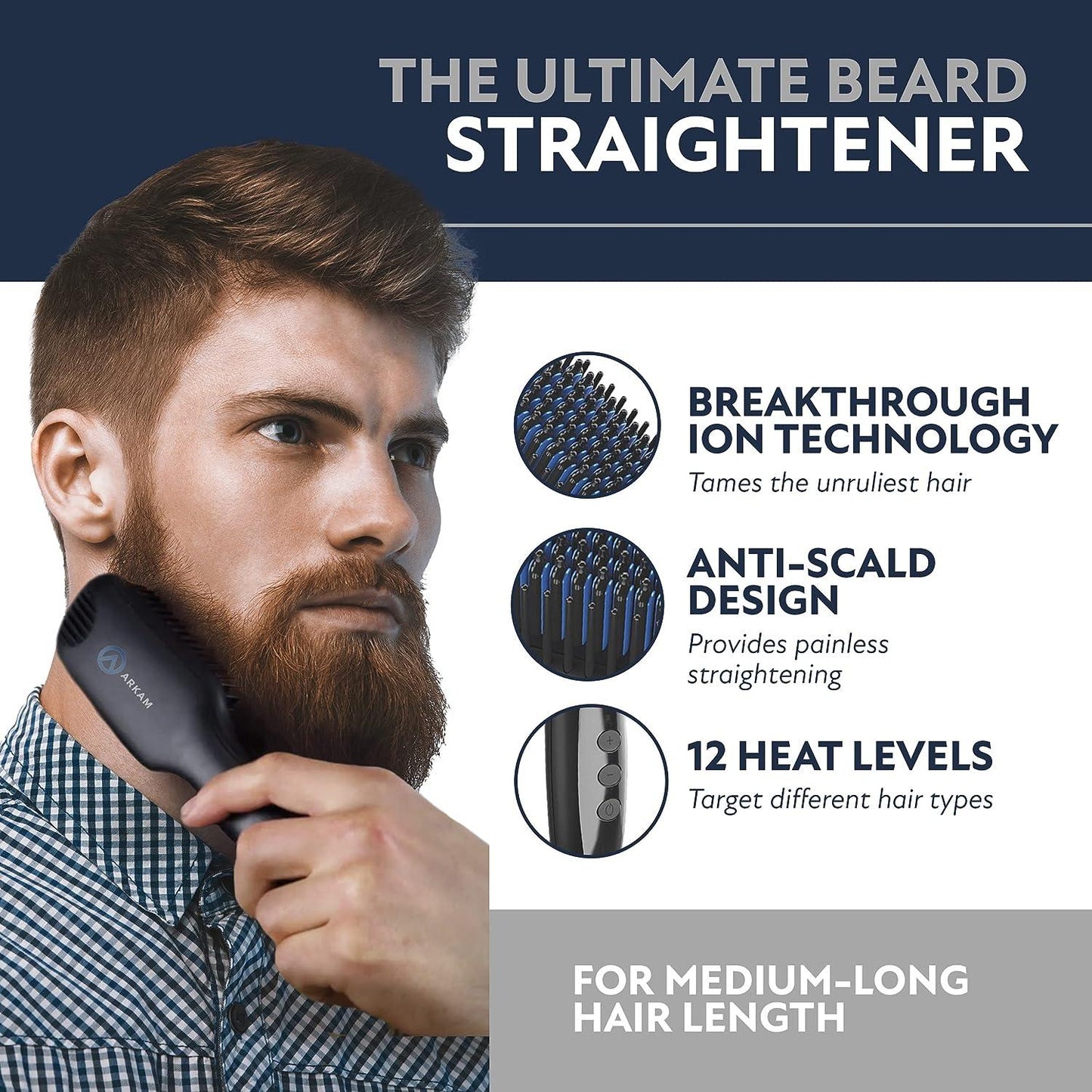 Beard Straightener - Heated Brush for Men