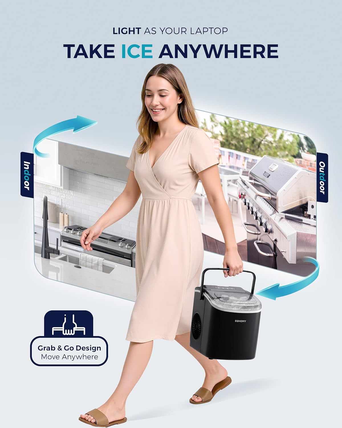 EUHOMY Countertop Ice Maker Machine with Handle