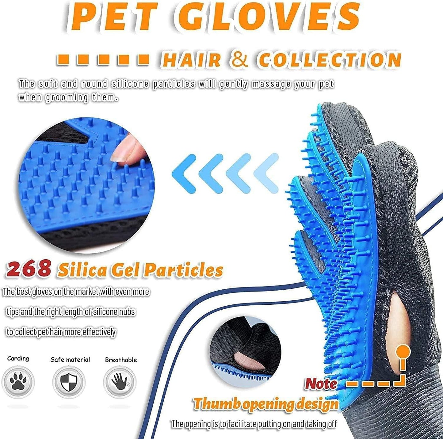 Pet Grooming Glove Hair Remover - Blue