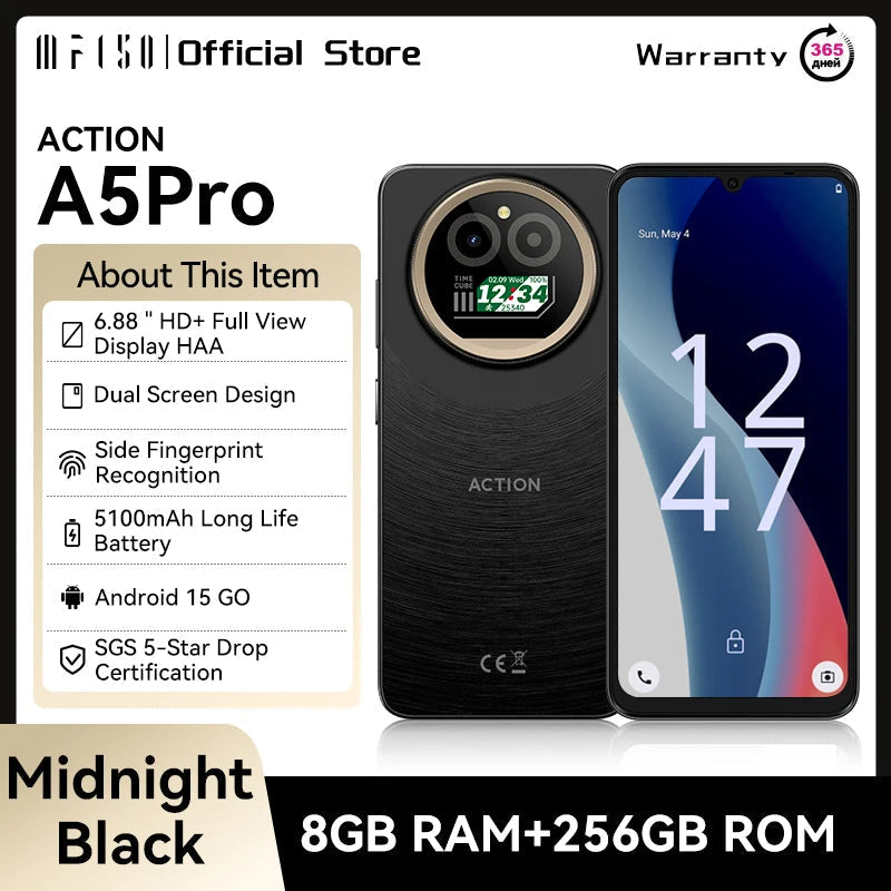 IIIF150 Action A5Pro Android Phone, 8GB RAM, 256GB, Dual Screen