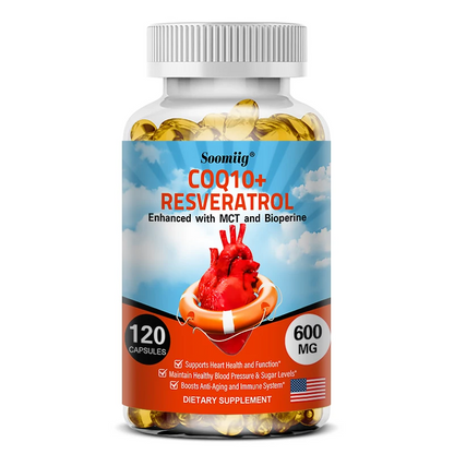 CoQ10 + Resveratrol Capsules – 120 Count, Heart & Energy Support