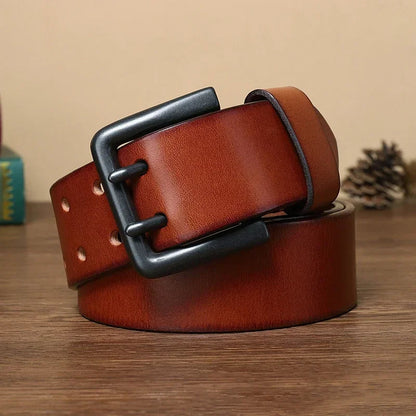 Deepeel Men’s Leather Belt – Genuine Cowskin, Double Pin Buckle
