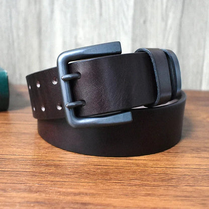 Deepeel Men’s Leather Belt – Genuine Cowskin, Double Pin Buckle