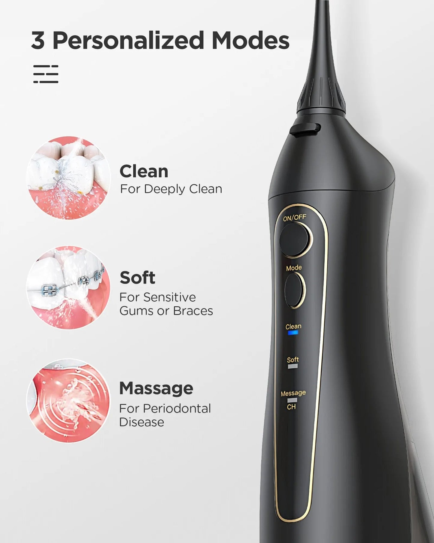 Fairywill Cordless Water Flosser 300 ml, 3 Modes, IPX7 Waterproof