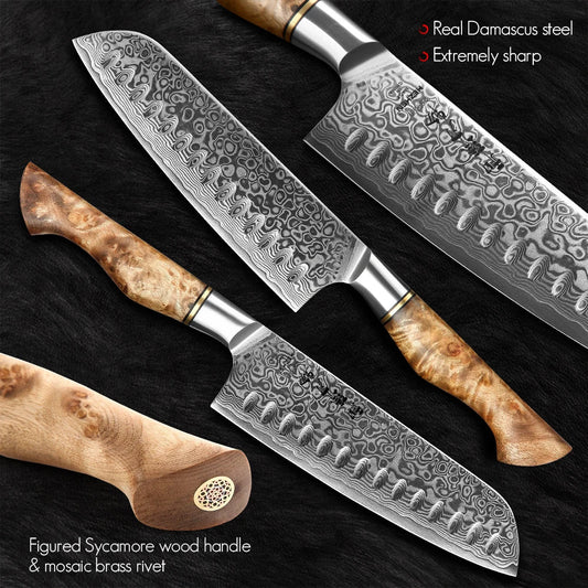 HEZHEN Damascus Knife Set – 5PCS Professional Chef, Santoku, Utility & Paring Knives