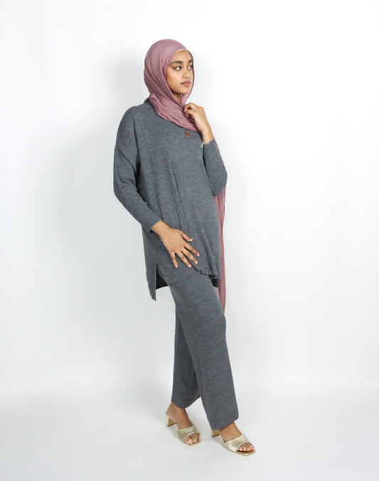 Front Pocket Knit Set - Gray