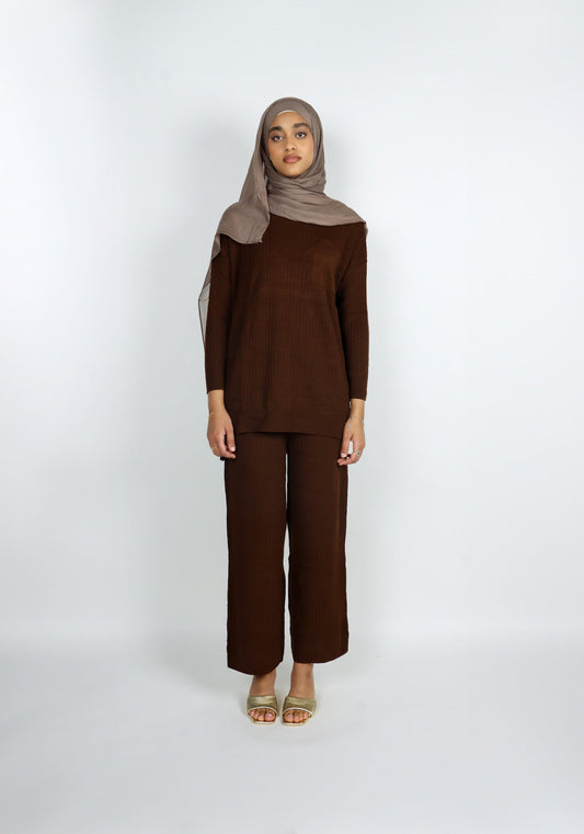 Front Pocket Knit Set - Brown
