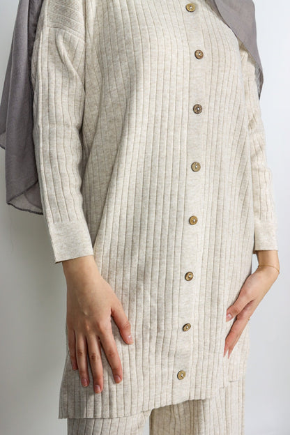 Button Knit Set - Cream