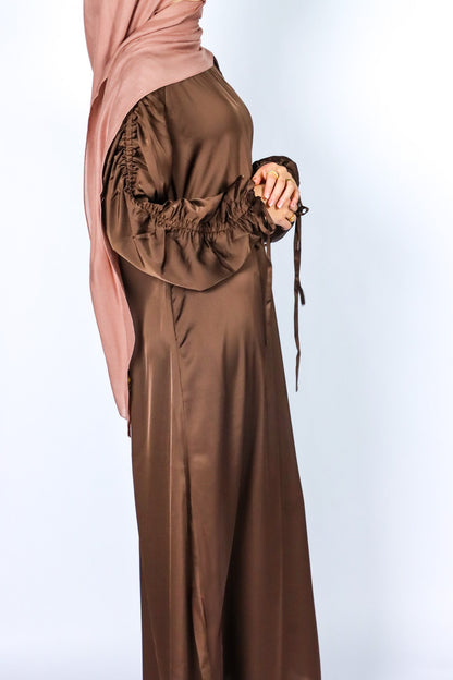 Ruched Sleeve Abaya - Mocha