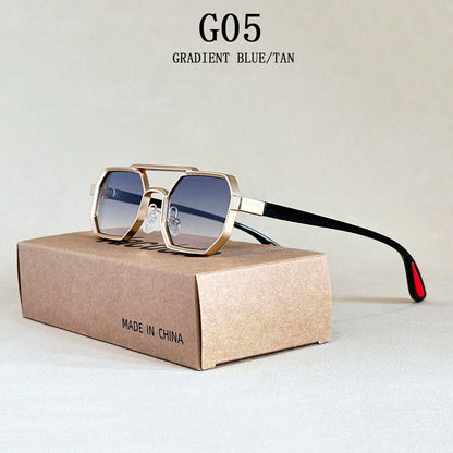 Luxury Steampunk Square Sunglasses, UV400 Retro Unisex Shades