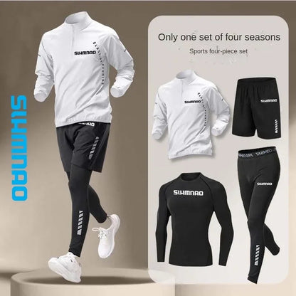 Men’s Summer Sportswear Set – Ice Silk, Quick Dry, 4-Piece Fitness Outfit