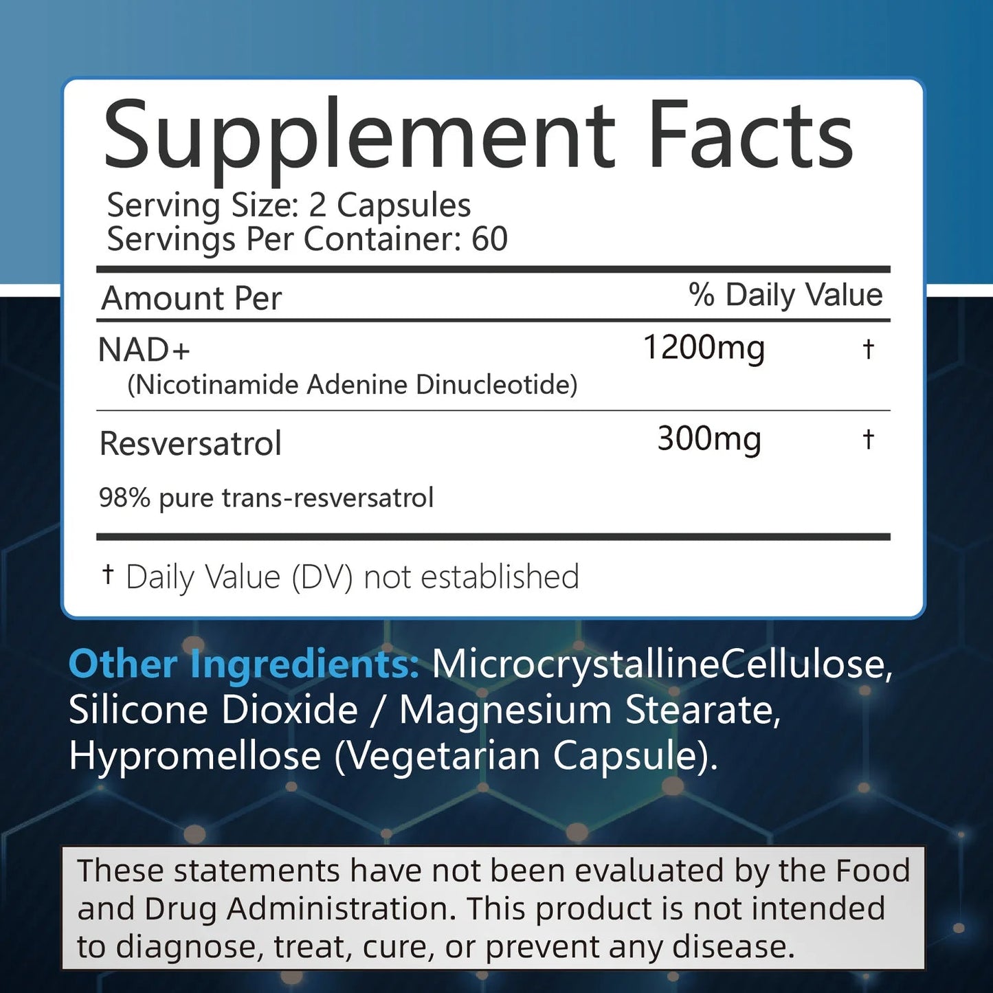 NAD+ Supplements with Resveratrol – 120 Capsules