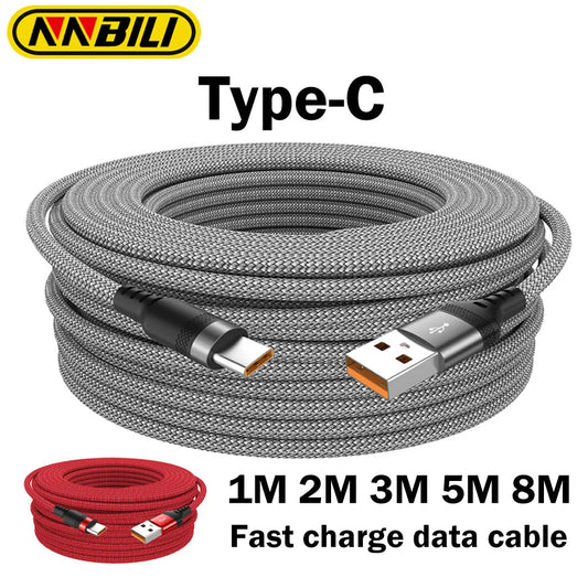 NNBILI 6 A Braided USB‑C Extension Cable, 1–8 m, 120 W