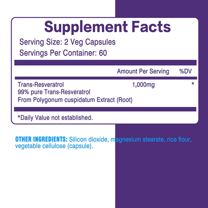 Resveratrol Anti-Aging Supplement – Heart, Skin & Joint Support – 60 Capsules