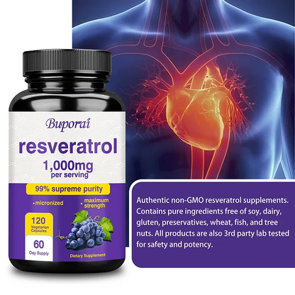 Resveratrol Anti-Aging Supplement – Heart, Skin & Joint Support – 60 Capsules