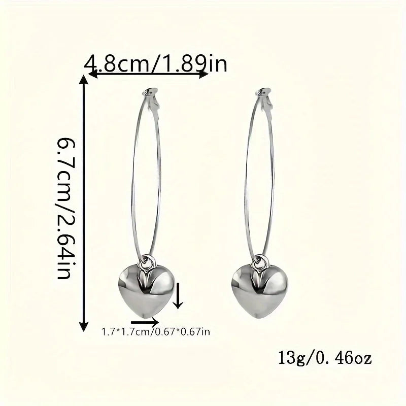 Heart-Shaped Pendant Hollow Hoop Earrings
