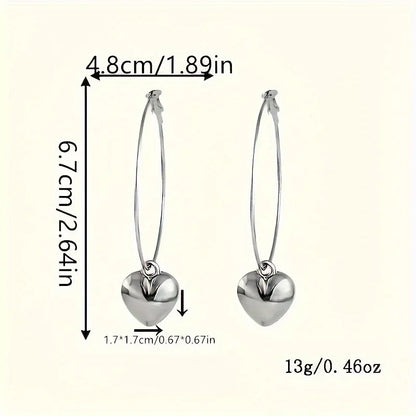 Heart-Shaped Pendant Hollow Hoop Earrings
