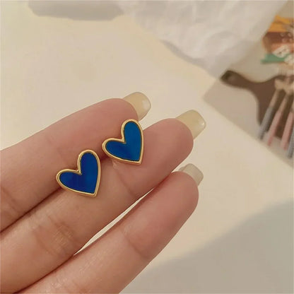 New Korean Sweet Cute Heart Stud Earrings for Women