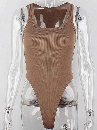 Women’s Sleeveless Knit Bodysuit, Off‑Shoulder Halter, Bodycon Fit